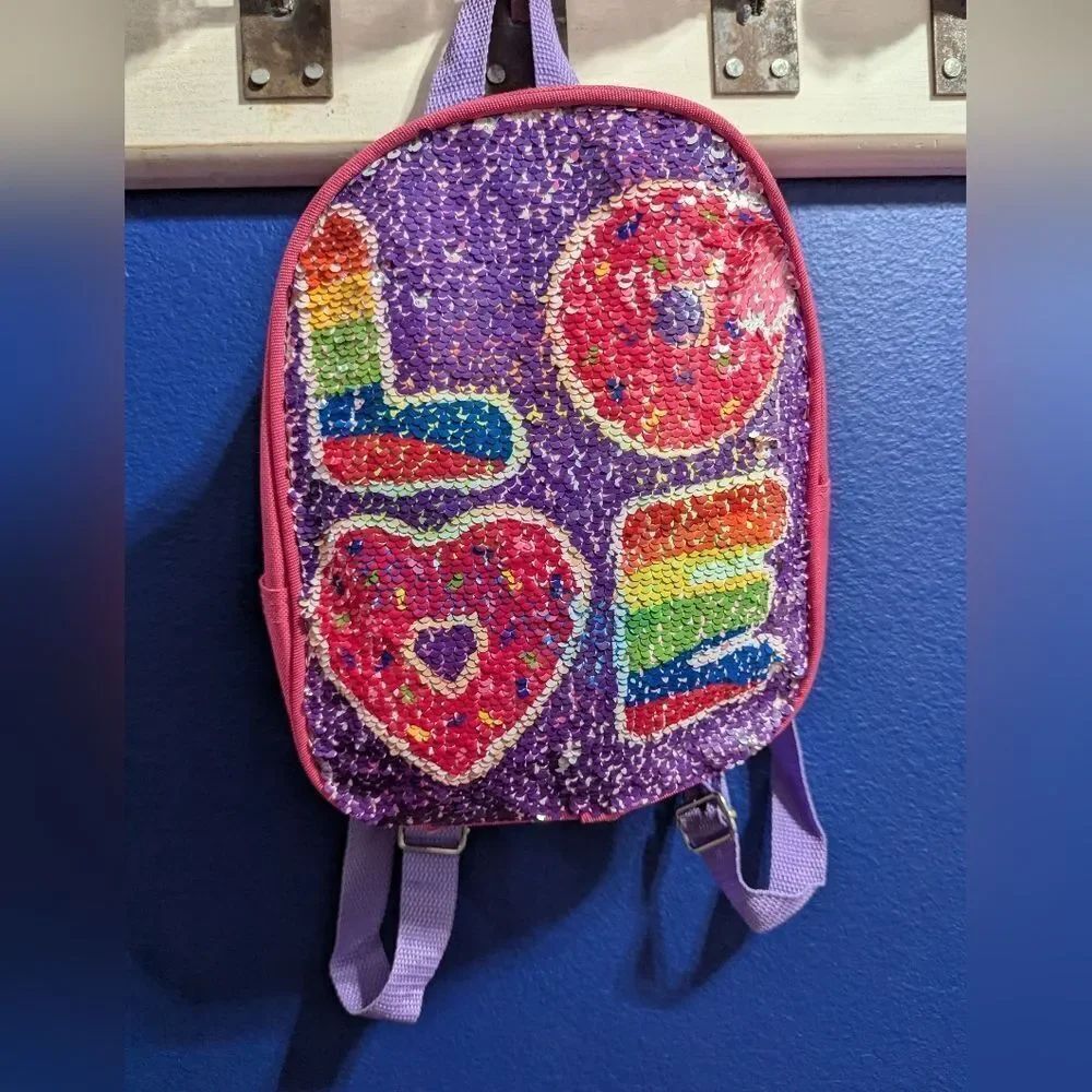 5/25 Flip Sequin Kids Backpack LOVE & Donut Purse